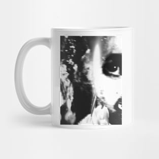 Special processing. To see how those you love happy, despite you a monster. Monster near cake with candle. Black and white. Mug